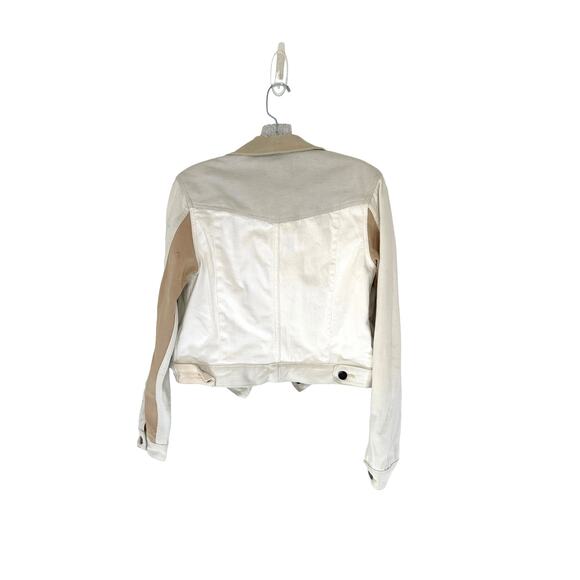 Triarchy Atelier Patchwork Denim Cream Colorblock Moto Denim Jacket Size Small - Picture 8 of 11